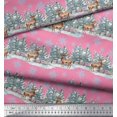 thumbnail image 3 of Soimoi Pink Cotton Voile Fabric Reindeer & Snowflakes Tree Print Fabric by Yard 42 Inch Wide, 3 of 5
