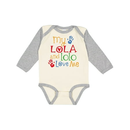 

Inktastic My Lola and Lolo Loves Me Grandchild Gift Baby Boy or Baby Girl Long Sleeve Bodysuit