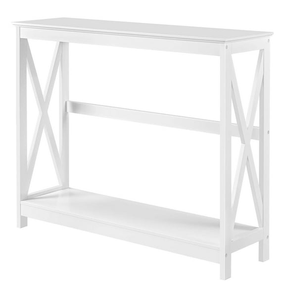 Console Table, 2-Tier Entry Hall Table with Storage Shelf, Narrow Sofa Table with X-Design for Entryway Hallway Living Room, Home, White