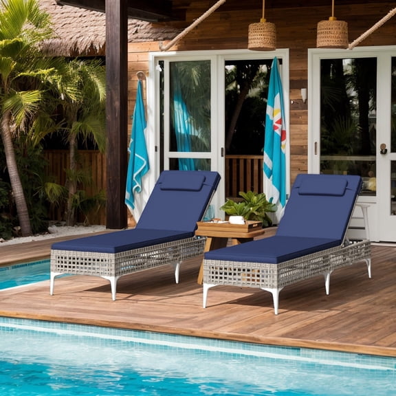 Spaco Patio Chaise Lounge Chair, Patio Chair with 6-Level Adjustable Backrest and Headrest for Patio, Garden, Backyard, Navy
