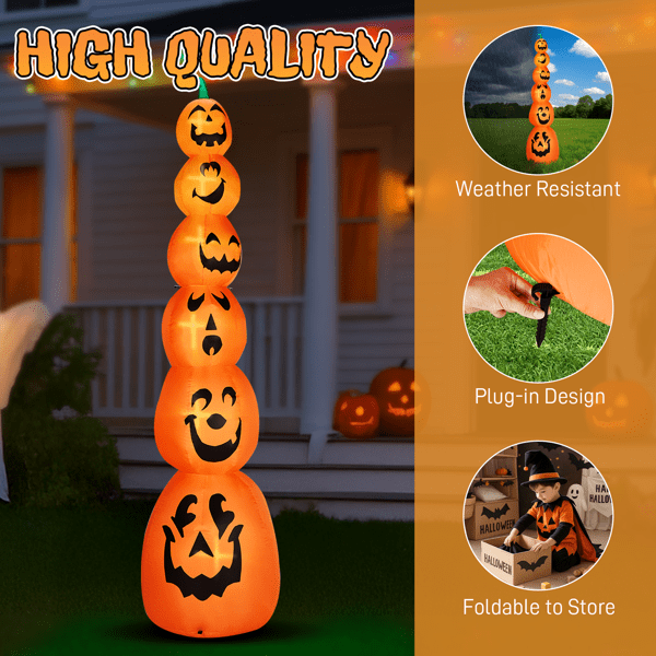 Alvantor 9 Ft Stacked Pumpkins Halloween Inflatable with 6 Warm White LED Lights, Orange