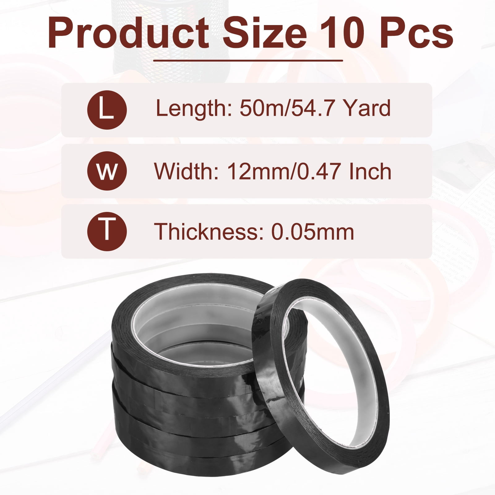 Uxcell 10 Rolls Whiteboard Tape Graphic Chart Tape 12mm 54.7 Yard Art Tape Thin Self-Adhesive Pinstripe Tape Masking Tape, Black