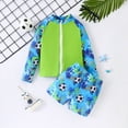 thumbnail image 2 of LIIPEE Boys Girls Swimwear Cartoon Football Printed Long Sleeve Round Neck Zip Up Shirt Swim Trunks Set Big Boys Comfortable Weekend Swim Wear,Sky Blue,7-8 Years, 2 of 9