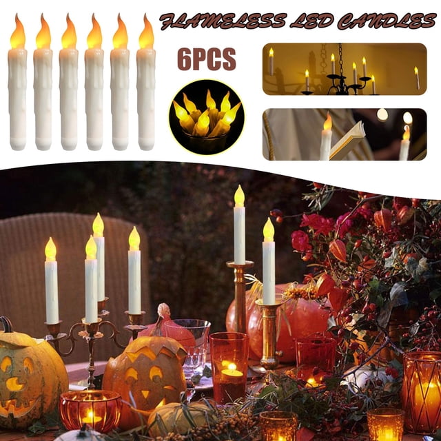 Xihbxyly Velas Led Cónicas Sin Llama, Llama Amarilla Suave y Parpadeante, a Pilas, para Uso En Interiores y Exteriores, Ideales para Bodas, Navidad y Fiestas, Iluminación Romántica, Juego de 6, 17 Cm