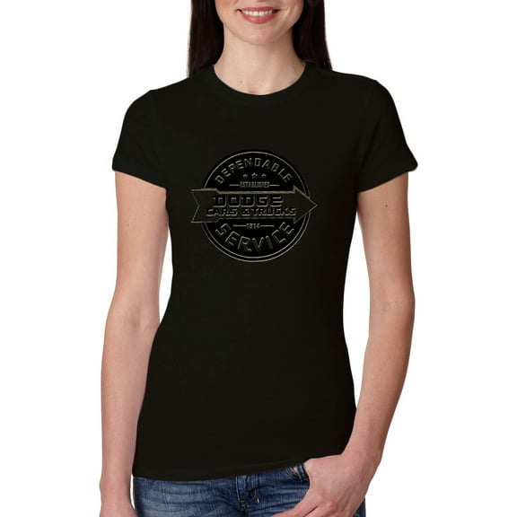 Dependanble Service of Dogde since 1914 | Womens Cars and Trucks Slim Fit Junior Tee, Black, Medium