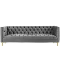 Modway Delight Tufted Button Performance Velvet Sofa in Gray