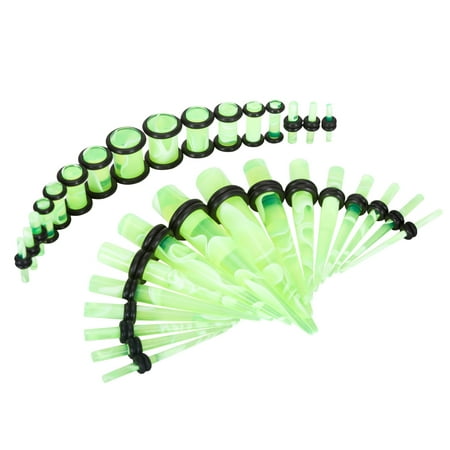 BodyJ4You 32PC Gauges Kit Ear Stretching 14G-0G Green White Marble Acrylic Taper Plug (Best Way To Gauge Ears)
