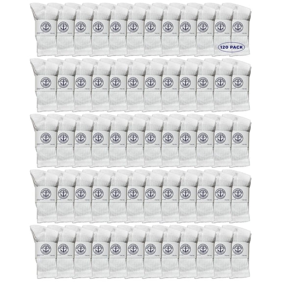 120 Pairs Of Yacht & Smith Wholesale Kids Crew Socks, Childrens Cotton Casual Crew Socks Size 6-8 (White)