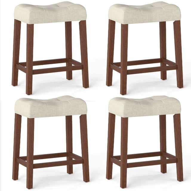 Gymax 24'' Saddle Bar Stools Set of 4 w/ Footrest Rubber Wood Frame for Kitchen Island Brown