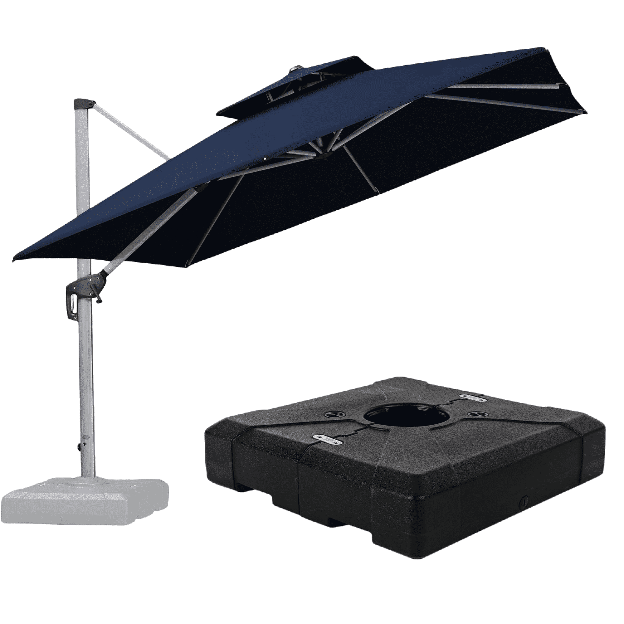Purple Leaf 10ft Outdoor Patio Umbrella - Offset Cantilever Design with 360° Rotation, Navy Blue Square Market Umbrella for Deck, Pool, and Garden