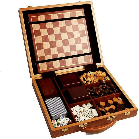 Classic Games Collection Burlwood Attache 6-in-1 Game Set
