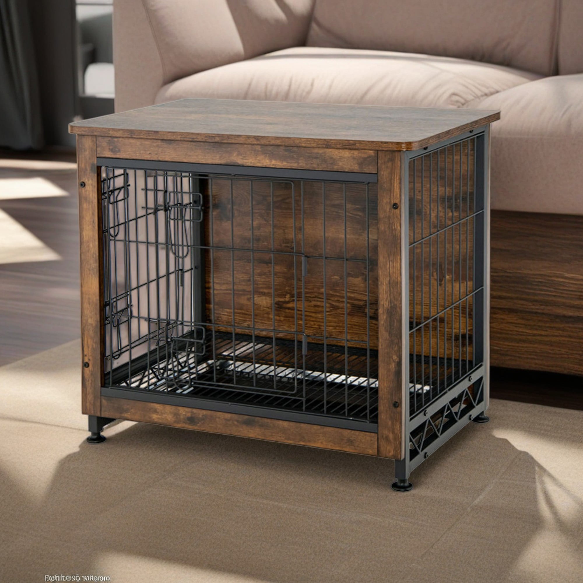 Kadyn 27" Dog Crate for Small Dogs with Tray and Double Door, Wood Dog Cages Furniture, Indoor Kennel, Brown Kadyn 27" Dog Crate for Small Dogs with Tray and Double Door, Wood Dog Cages Furniture, Indoor Kennel, Brown