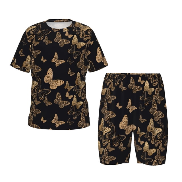 Balery Modern Golden Butterfly Conjunto de Pijama Infantil de Manga Corta con Estampado – Ropa de Dormir de Algodón Suave-3X-Large