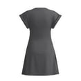 thumbnail image 4 of 2025 Women's Slim Solid Pleated Dress - V Neck, Short Sleeve, Mini Length with Ribbed Seamless Design, 4 of 4
