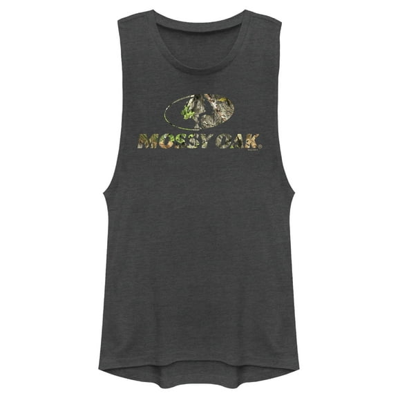 Junior's Mossy Oak Natured Filled Logo Festival Muscle Graphic Tee Charcoal Medium