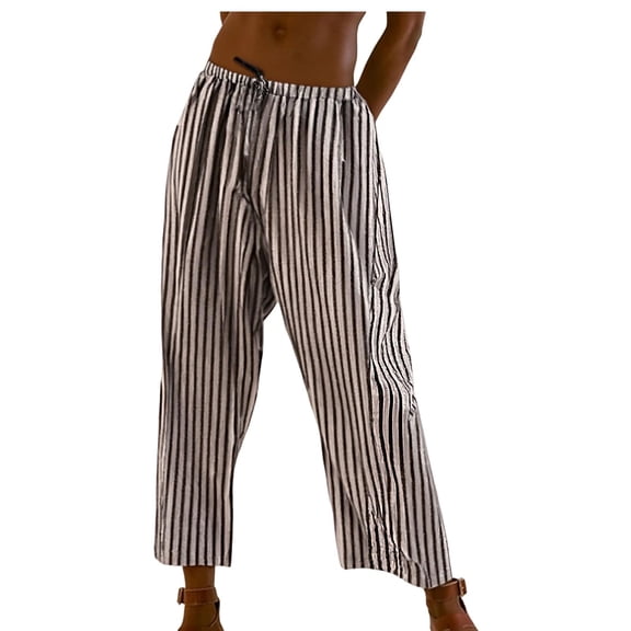 Women's Pants Striped Elastic Waist Pleated Ice Silk Pants Breathable Loose Beach Pants With Pockets Flowy Pants