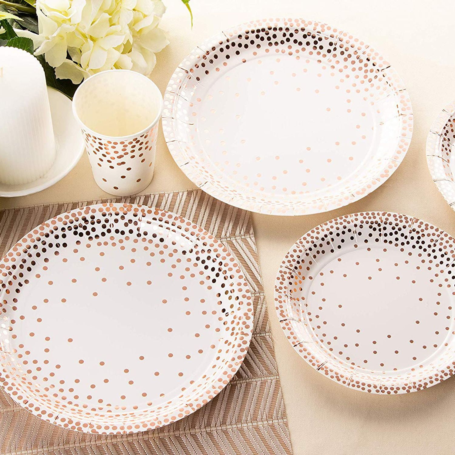 Appetizer Plates and Cups Juvale Gold Foil Dots Party Pack for 50 Guests Paper Dinner 