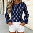 thumbnail image 5 of Women's Polka Dot Sweatshirt Long Sleeve Crewneck Casual Pullover Curved Hem Relaxed Fit Fall Top, 5 of 5