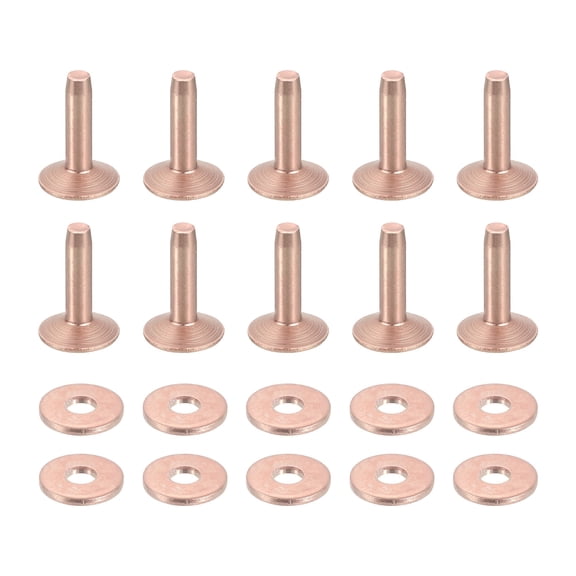 Uxcell 50 Set 10x3.3x12mm Solid Copper Rivets and Burrs Leather Fastener, Copper Tone