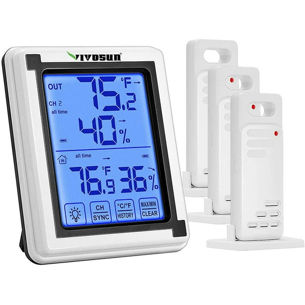 VIVOSUN Wireless Thermometer and Hygrometer with 3 Remote Sensors