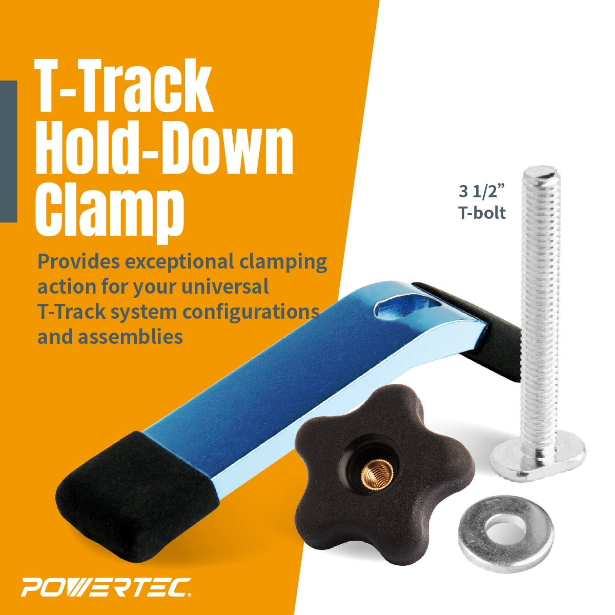 POWERTEC 4PK 5-1/2" L x 1-1/8" W T-Track Hold Down Clamp, T Track Clamps for Woodworking, 71168-P2