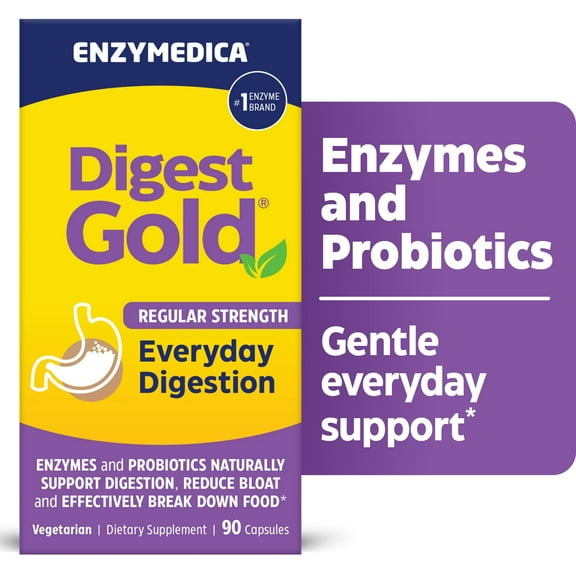 Enzymedica Digest Gold Enzymes and Probiotics Everyday Digestion, Regular Strength, 90 Count