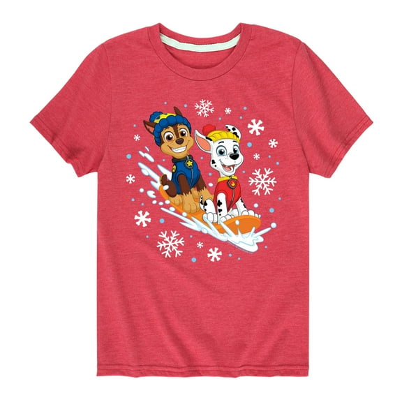 Paw Patrol - Chase Marshall Sledding - Toddler And Youth Short Sleeve Graphic T-Shirt