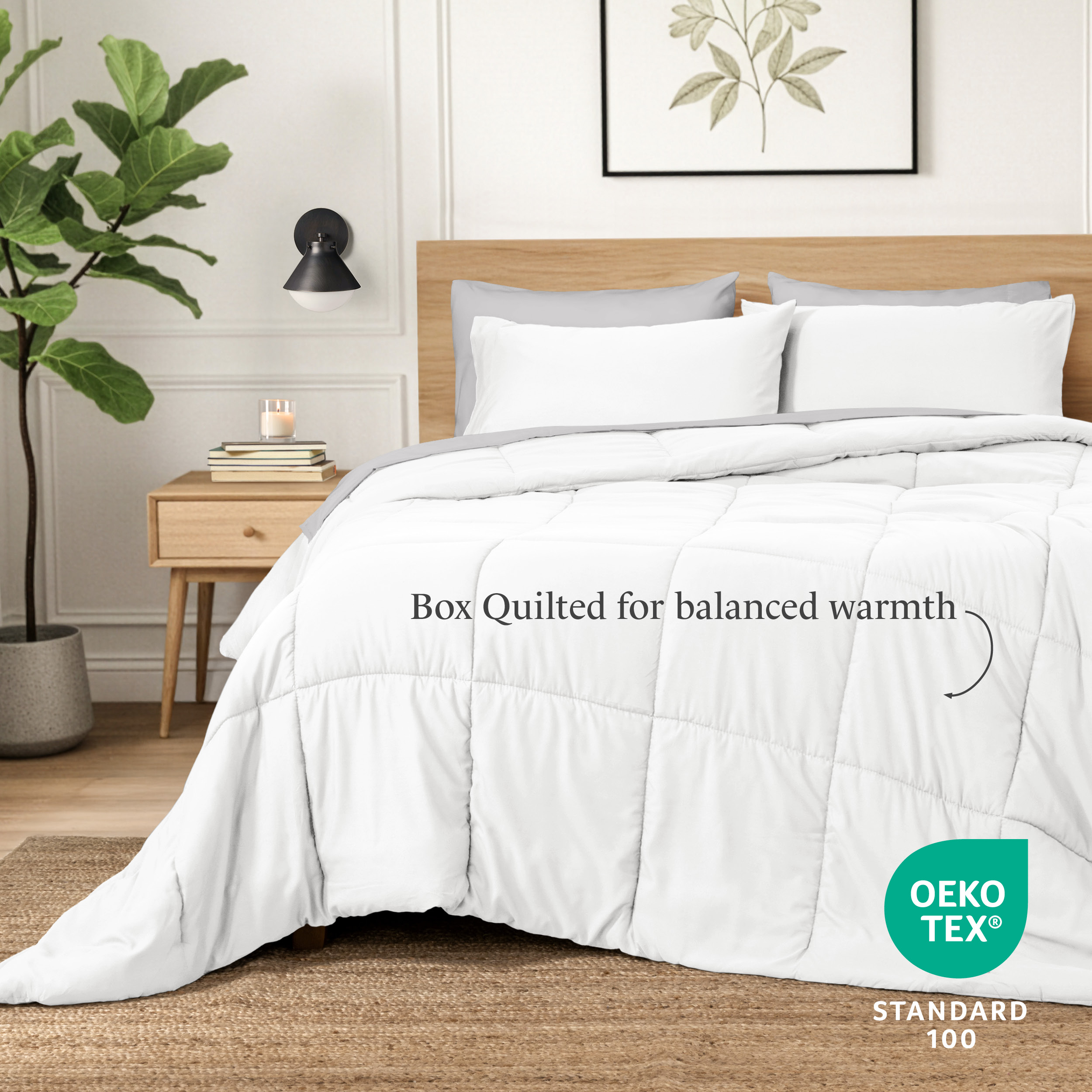 Ivy Union Comforter Set - Box Stitch - Easy Care Ultra-Soft Microfiber - All Season Warmth - Bedding Comforter - Full/Queen, White