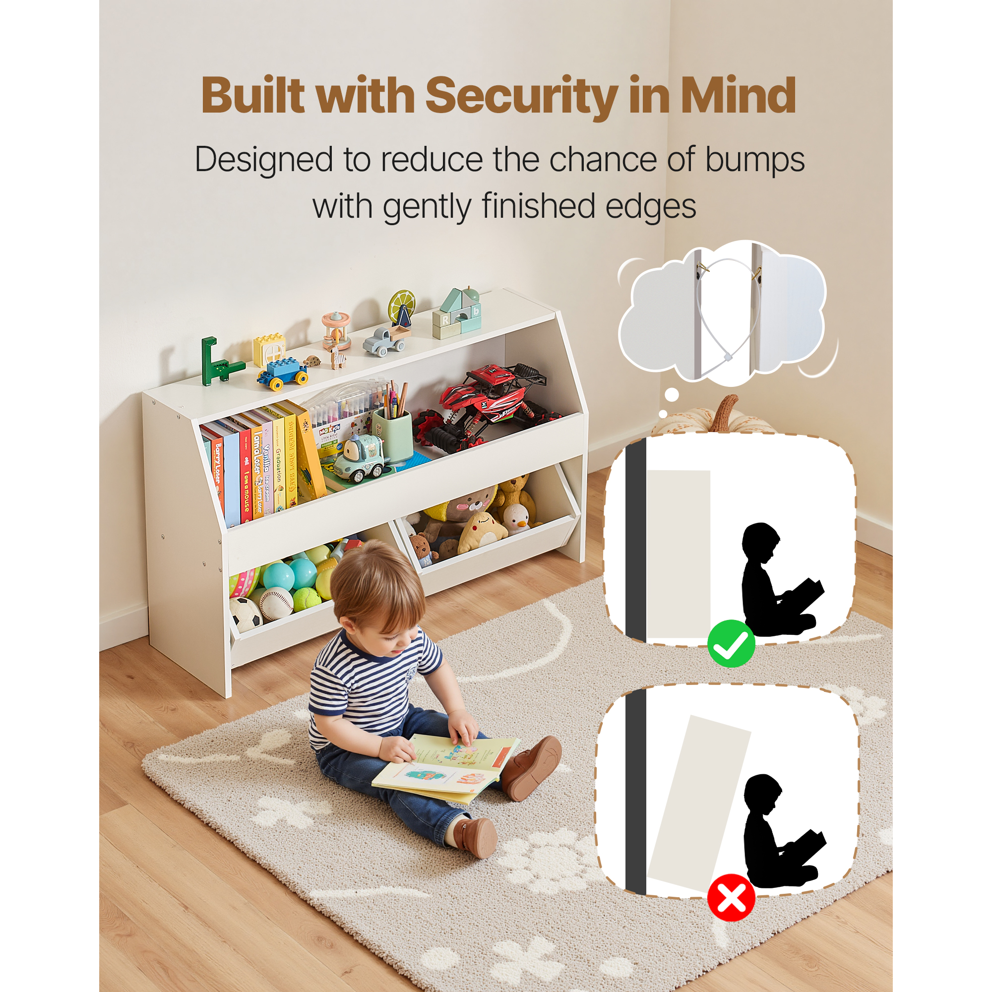KFFKFF Wooden Kids Storage Organizer with Bookshelf, Toy Cabinet Featuring 2 Mobile Drawers, Ideal for Bedroom, Nursery, Living Room, Entryway, or Preschool, White