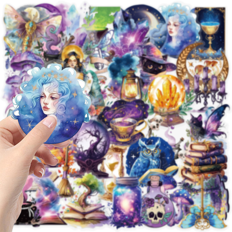 50PCS Transparent Bottom Gothic Witch Magic Cartoon Sticker DIY Decoration PVC Waterproof Skateboard Notebook Graffiti Toy