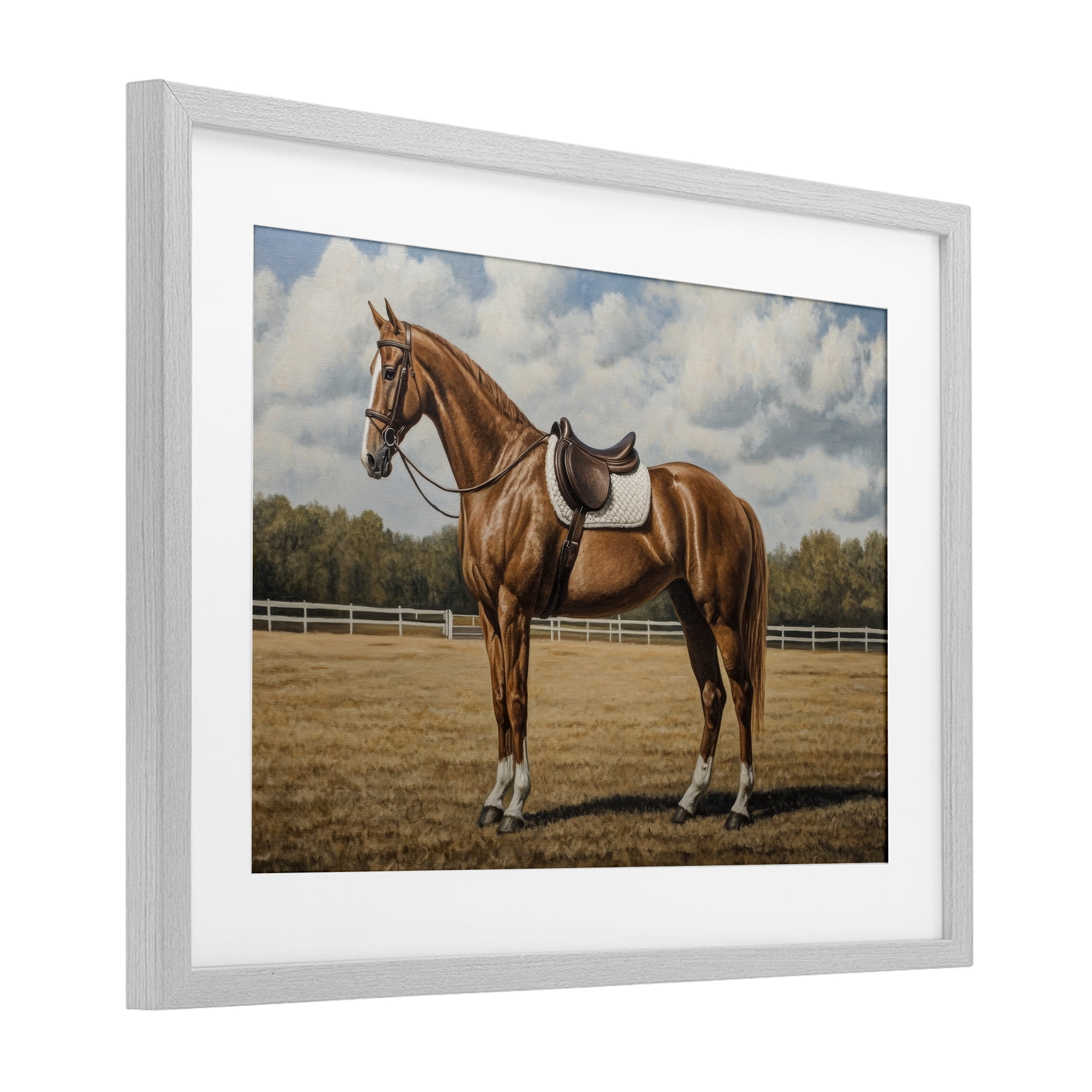 Stupell Industries Saddled Up Chestnut Horse Gray Framed Print Under Glass, design by Petal Prints Design