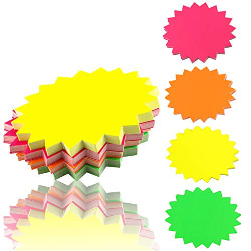 ASSORTED NEON FLUORESCENT STAR CARDS Small-Large Price Display Tags Shop/Stall 