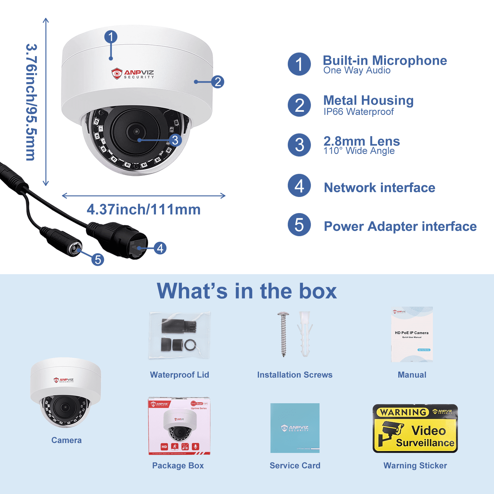 Anpviz 4MP PoE IP Dome Camera with Microphone/Audio, IP Security Camera Outdoor /Indoor, 98ft Night Vision, IP66 Waterproof, 2.8mm Wide Angle Lens, 24/7 Recording