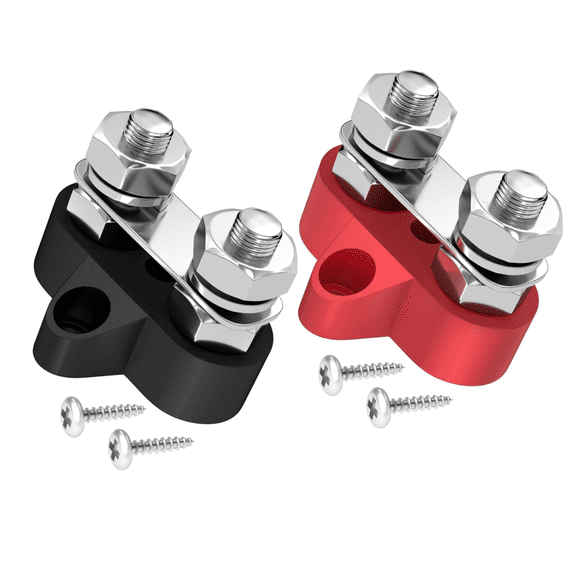 12V 250A Dual Bus Bar Power Distribution Block, 5/16" M8 Studs Battery Terminal Panel for Automotive Marine Positive & Negative