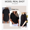 thumbnail image 4 of Top elegante para mujer, cuello en V, tejido gofrado con botones Henley Black, 4 of 6