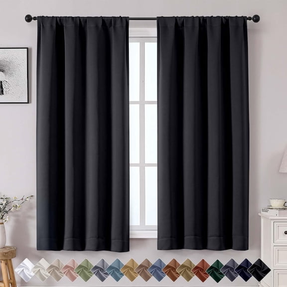 Sally Blackout Curtains for Bedroom 63 Inch Length 2 Panels Set, Solid Thermal Insulated Room Darkening Rod Pocket Privacy Window Treatment Curtains Blackout Drapes, W40 x L63 Inch, Black
