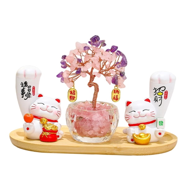 Figura de gato de la suerte, árbol del dinero, adorno de escritorio, decoración Feng Shui, Maneki Neko B