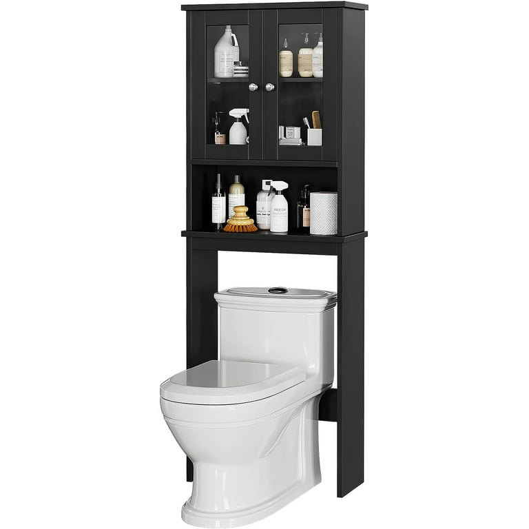 Meilocar Over The Toilet Storage Cabinet for Bathroom, Storage Organizer  Over Toilet, Space Saver with Tempered Glass Doors, White