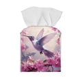 thumbnail image 2 of Psesaysky Decorative Tissue Box Cover Square - Waterproof PU Leather Tissues Cube Boxes Holder Aesthetic Desk Decor for Room, Home & Office - Pink Hummingbird Flower, 2 of 7