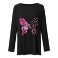 thumbnail image 4 of Luxalzxs Womens Breast Cancer Awareness Shirt October Pink Ribbon Butterfly Print Casual Crewneck Long Sleeve Oversized Tunic Top, Breast Cancer Gifts for Woman, 4 of 4