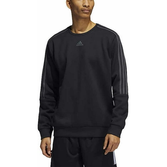 adidas Men's Long Sleeve 3 Stripe Fleece Crew Sweatshirt Pullover (Black, Medium)