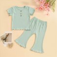 thumbnail image 2 of Toddler Girl Clothes Solid Color Outfits for Toddler Girls Clothes Ribbed T-Shirt Tee Tops + Flare Pants Baby Clothes Bell-Bottoms Set 12 18 24 Months 2T 3T 4T Kaprioy, 2 of 6