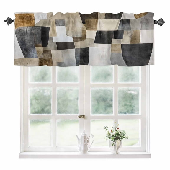 Black Brown Boho Kitchen Valances for Windows 60x18 Inch Kitchen Curtains Valances Rod Pocket Abstract Modern Geometric Art Bathroom Window Valances for Window Treatment Decor