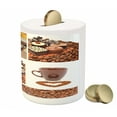 thumbnail image 3 of Coffee Piggy Bank, Group of Chocolate Sweets Muffins Coffee Beans and Mugs Cappuccino Pastries, Ceramic Coin Bank Money Box for Cash Saving, 3.6" X 3.2", Multicolor, by Ambesonne, 3 of 4