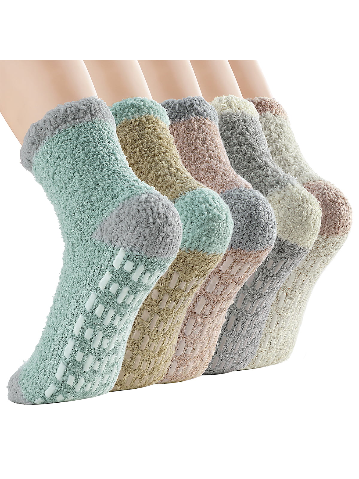 SKOLA 4 Pairs Cozy Winter Fuzzy Women Socks Grip Slippers Fluffy