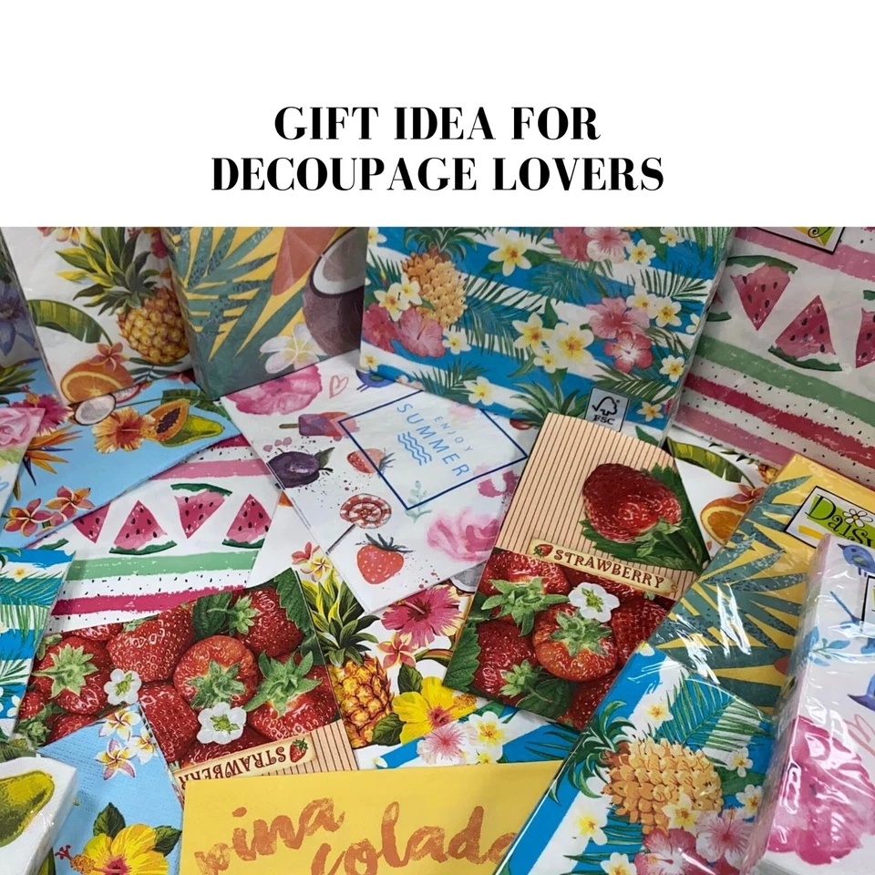 PRIME - Decoupage Napkins Mystery Surprise Pack - Lot Of 15 Assorted Fruit Paper Napkins