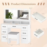 Resenkos Vanity Desk with Mirror Lights, Makeup Vanity Table with Power Outlet for Bedroom, Dressing Room, White