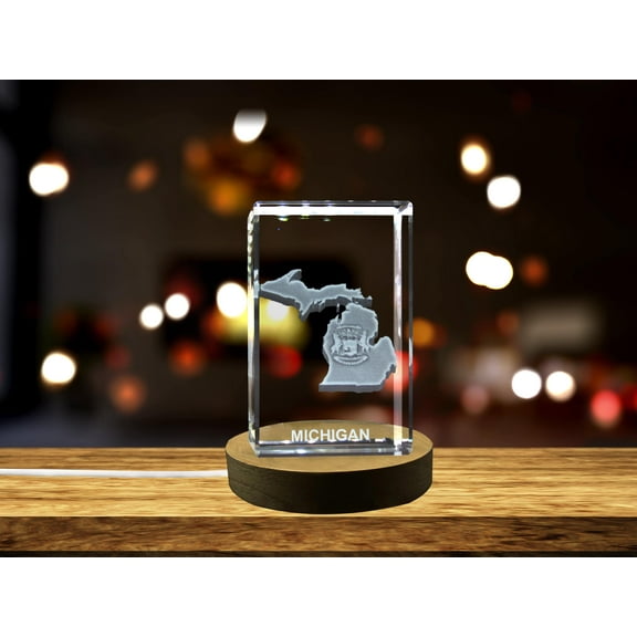 Michigan 3D Engraved Crystal 3D Engraved Crystal Keepsake/Gift/Decor/Collectible/Souvenir
