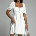 thumbnail image 2 of Robe pour Women Col Carré à Manches Courtes Volant Robe Douce Solide Réglable Laçage Été une Ligne de Mini Robe Swing, 2 of 7