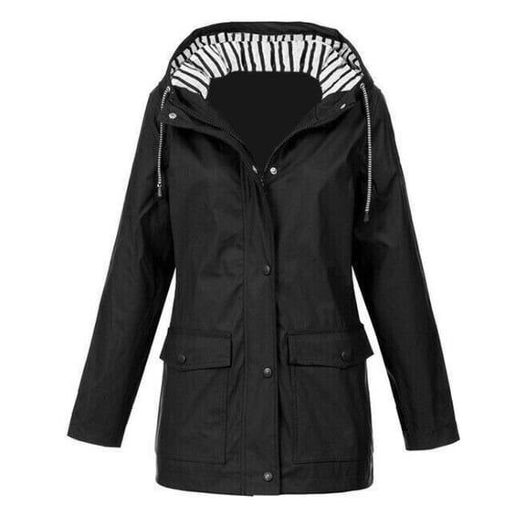 Defitshape Women's Long Sleeve Anorak Windbreaker Hooded Outerwear Thermal Fall Full Zip Zip Up Hiking Spring Black Medium